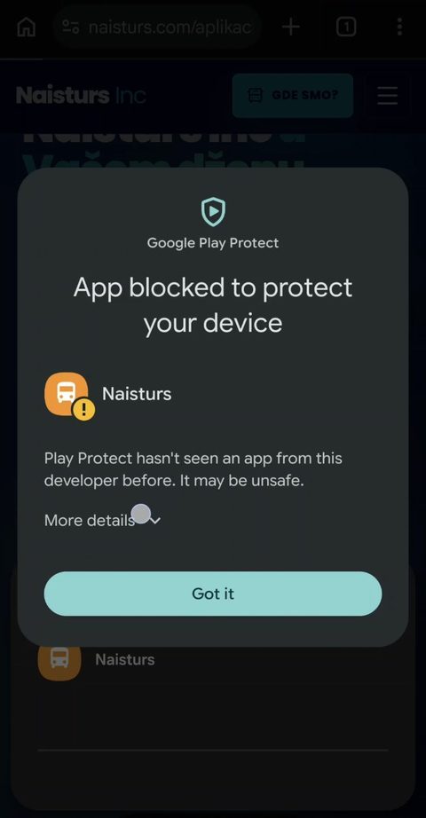 Google Play Protect: „Više detalja”